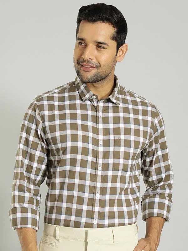 Indian Terrain Men's Slim Fit Full Sleeve Checkered Green Shirt